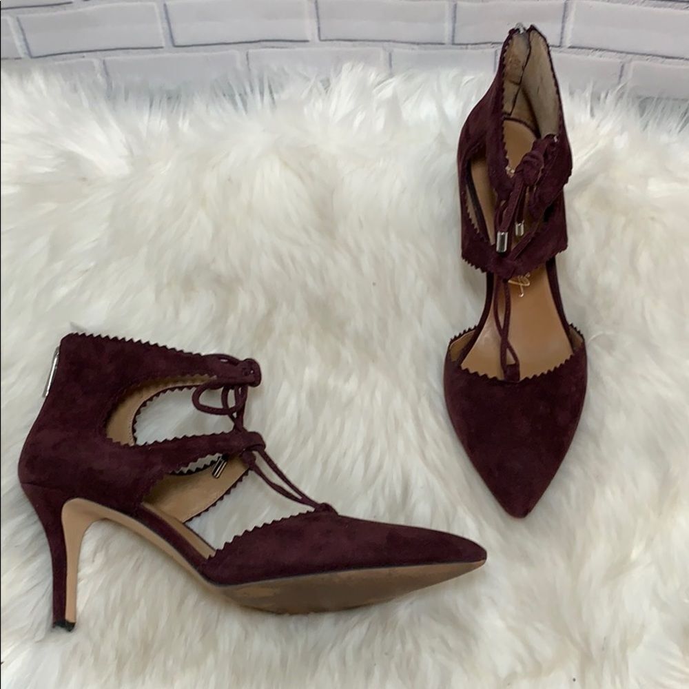 Arturo Chiang Wine Suede Ankle Tie Pumps Size 9.5